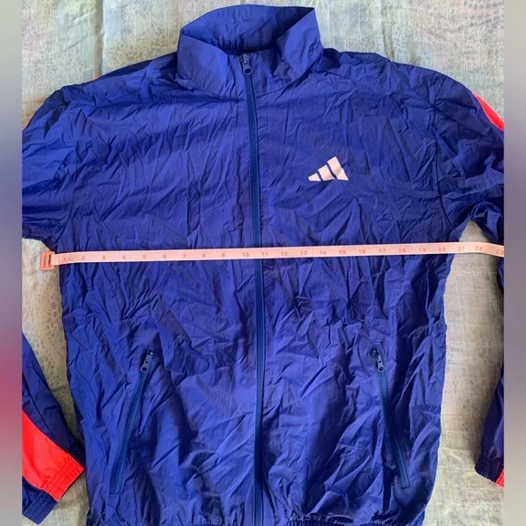 Adidas Woven Tape Jacket Water Resistant Wind Breaker - Men’s Small - Royal Blue - Picture 10 of 16